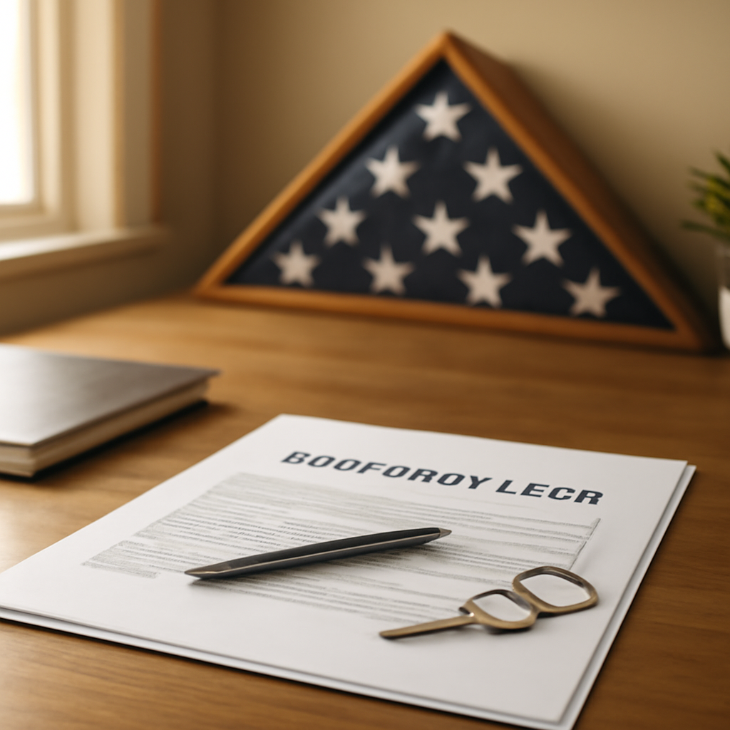 Military homebuyer reviewing VA loan documents at a desk in Newark Delaware