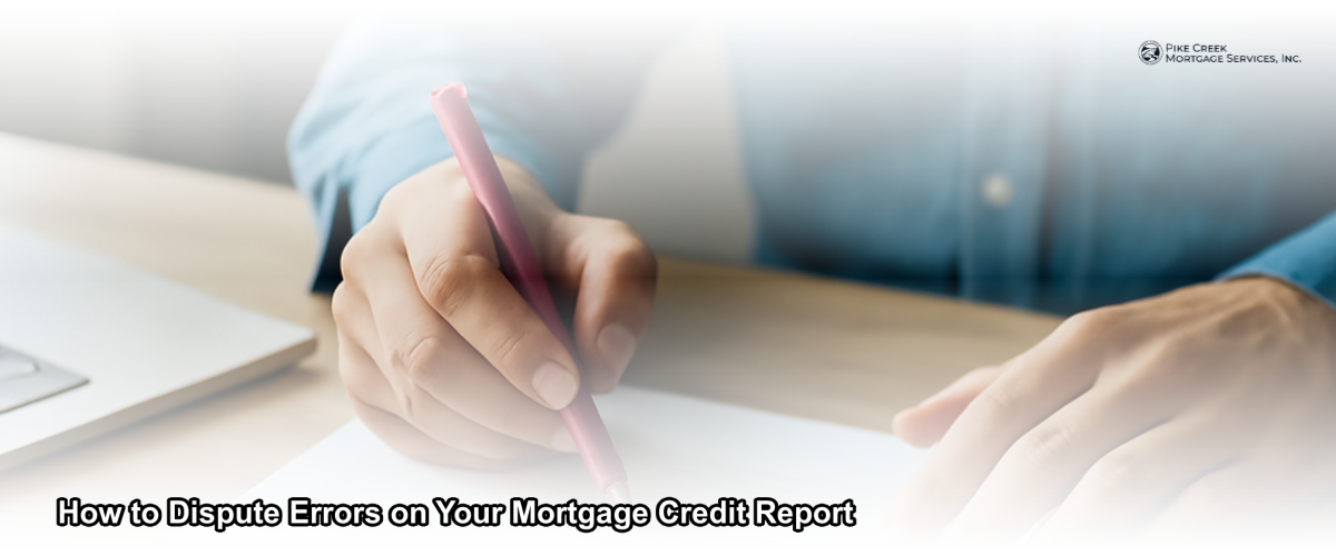 A person reviewing a printed credit report at a desk, circling errors with a pen, preparing to file a dispute before applying for a mortgage