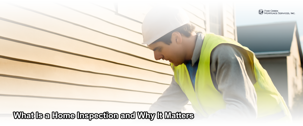 A home inspector examining the exterior foundation of a Delaware home on a clear day