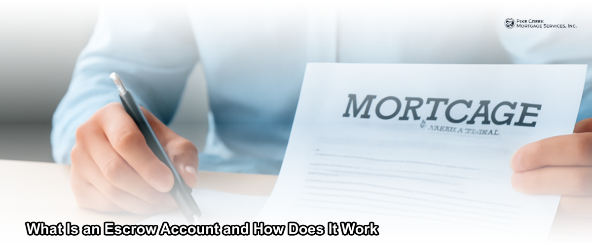 A homeowner reviewing mortgage escrow documents at a desk with a house key and paperwork visible