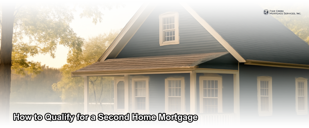 A peaceful lakeside second home with a wooden dock, representing second home mortgage financing in Delaware