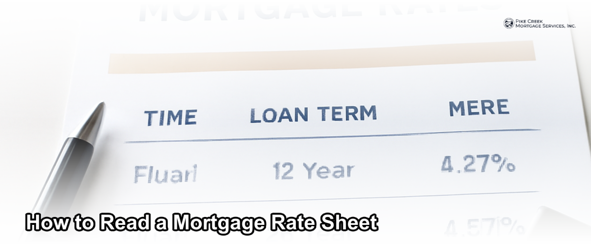 Close-up of a mortgage rate sheet with a pen and calculator on a clean desk, representing loan pricing analysis