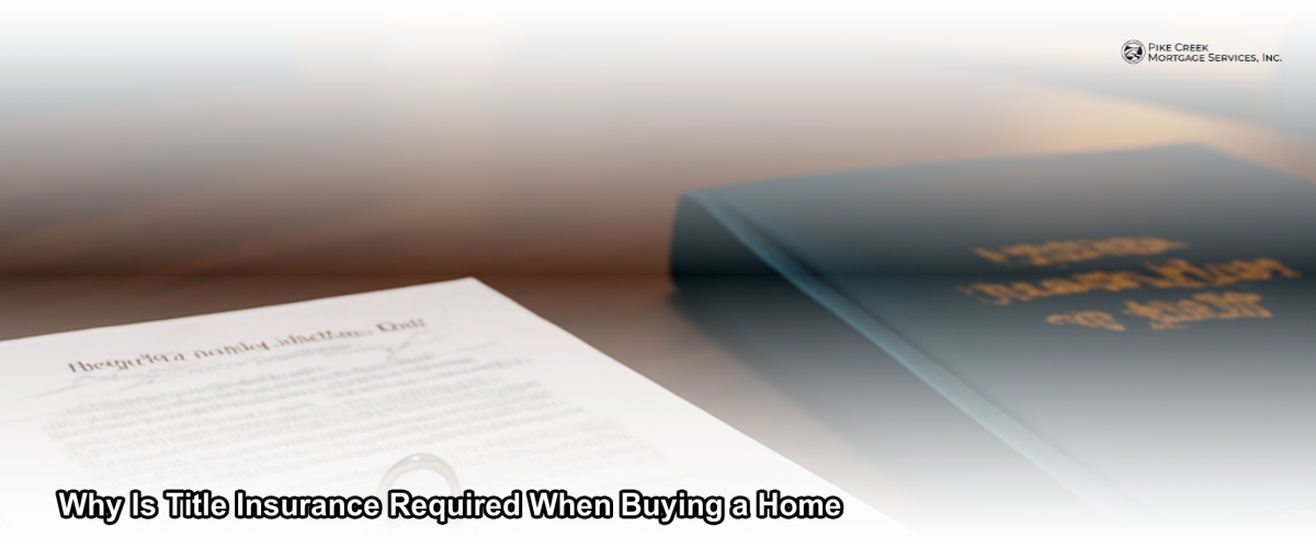 A real estate closing table with signed documents, a house key, and a title insurance binder in a professional office setting