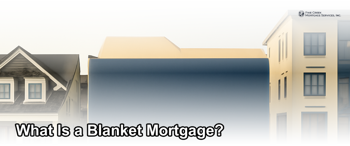 Multiple residential and commercial properties connected by a single mortgage document, representing a blanket mortgage loan structure